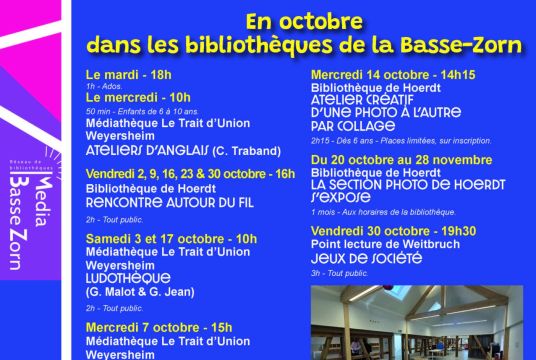 Animations bibliothèques de la Basse Zorn en octobre 2026